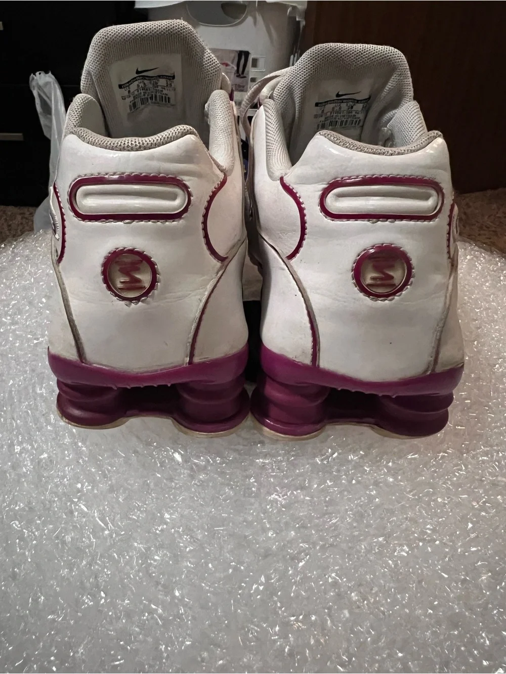 Nike Women’s White and Purple Shox Athletic Sneakers